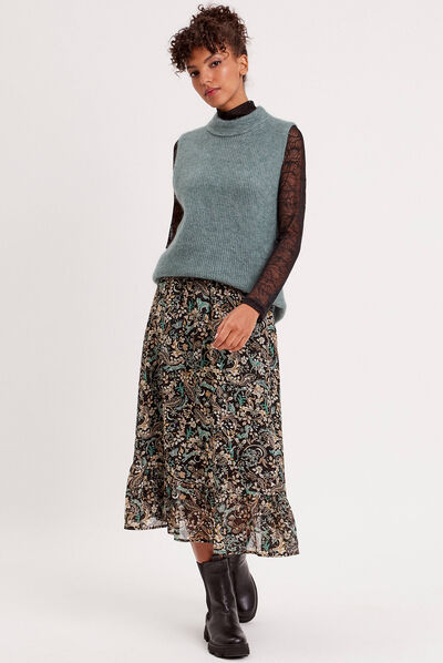 Jupe midi droite noir femme