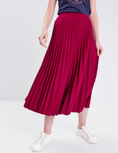 Jupe midi évasée plissée rouge foncé femme