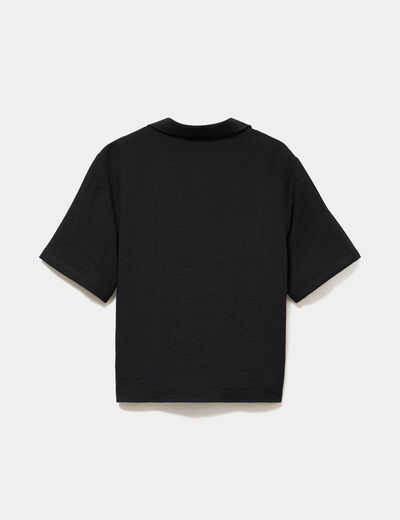 Chemise droite pliss&eacute;e manches courtes noir femme