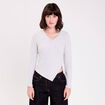 Pull duveteux col rond manches longues gris clair femme