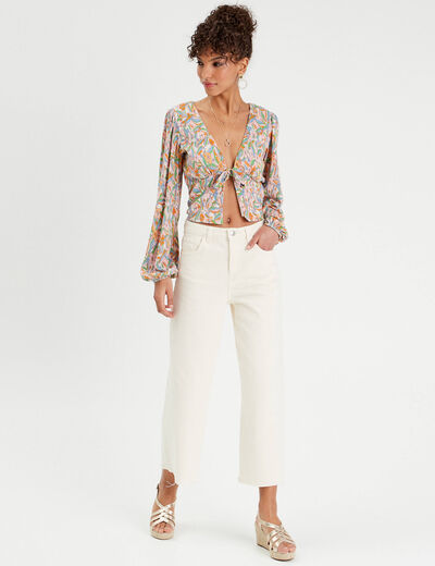 Blouse manches longues plissée rose femme