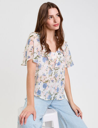 Blouse droite courte col V blanc femme