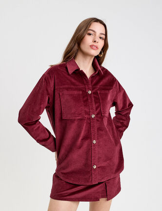 Chemise oversize en velours bordeaux femme