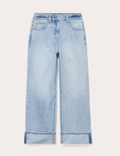 Jeans droit &agrave; revers denim triple stone femme