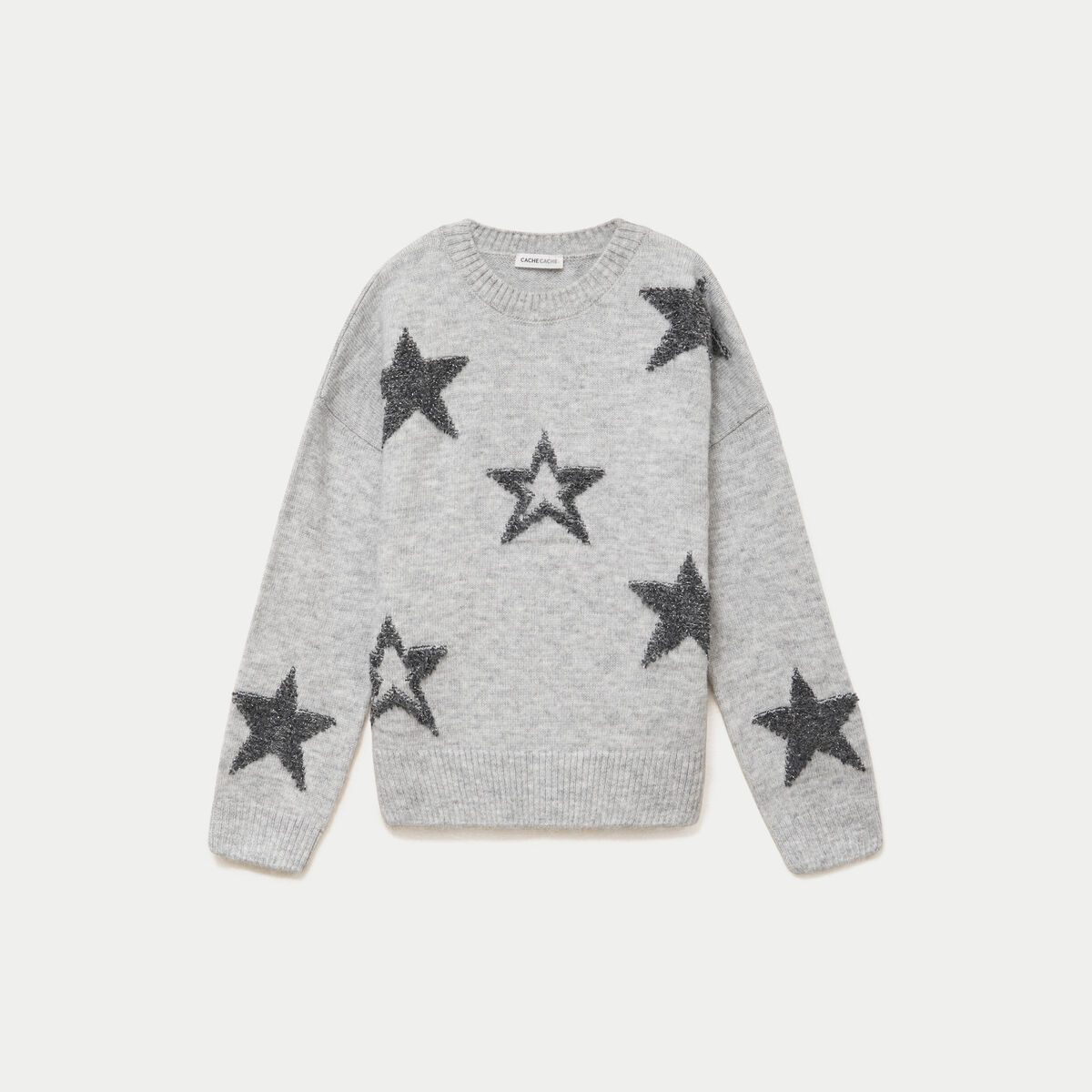 Pull col rond manches longues gris clair femme