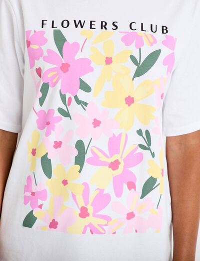 T-shirt manches courtes print fleurs blanc femme