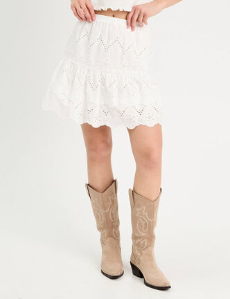 Jupe courte broderie anglaise blanc femme