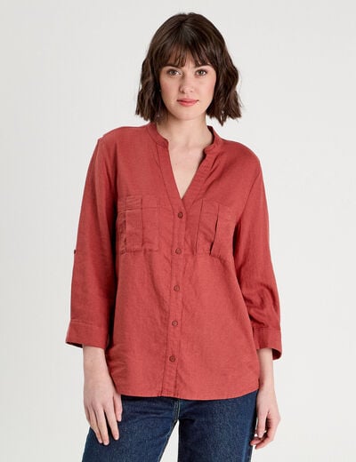 Chemise manches 3/4 contenant du lin vieux rose femme
