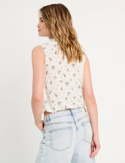 Blouse volants sans manches blanc femme