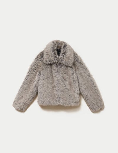 Veste courte en fausse fourrure gris clair femme