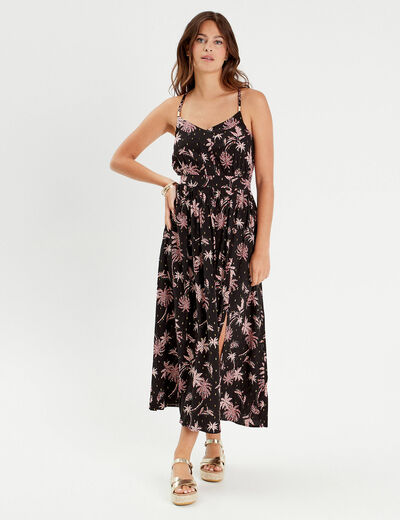 Robe longue évasée bretelles noir femme
