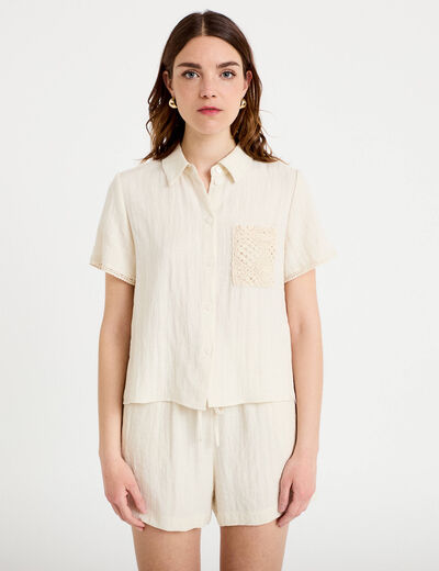 Chemise col classique manches courtes ecru femme