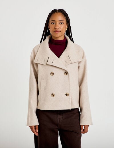 Caban court col montant beige femme