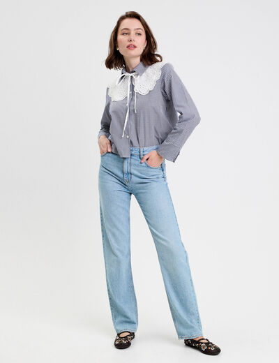 Chemise droite courte en coton blanc femme