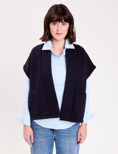 Gilet polaire manches courtes bleu marine femme