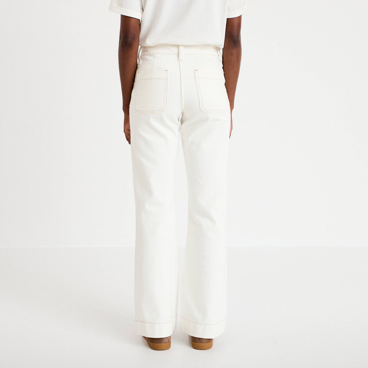 Jean bootcut taille haute denim blanc femme