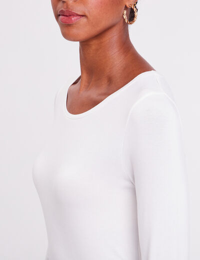 T-shirt uni à manches longues ecru femme
