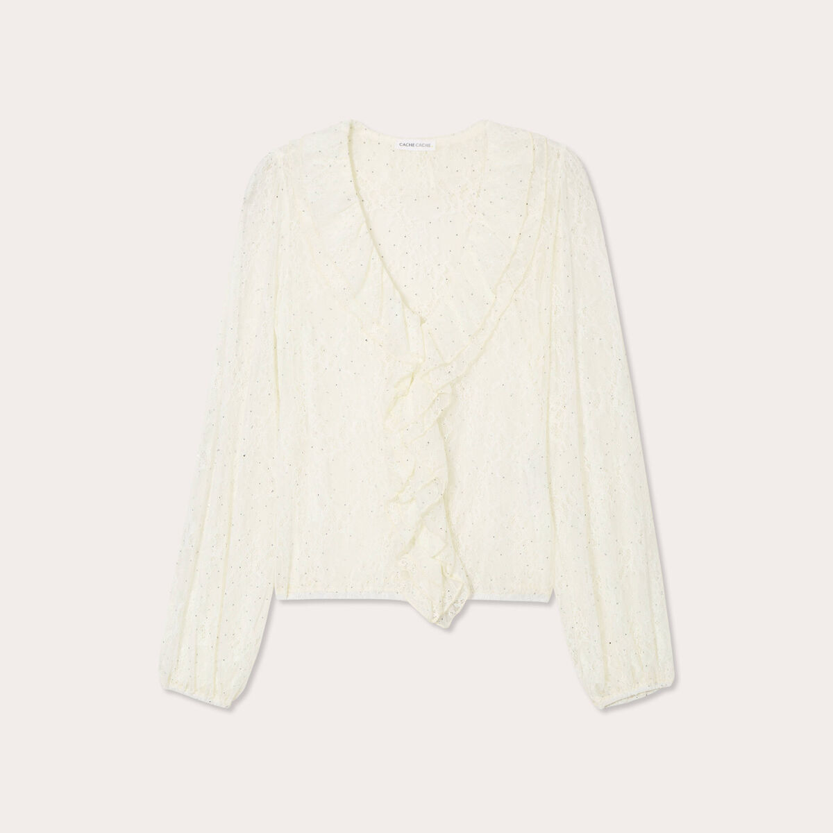 Blouse dentelle paillettes ecru femme