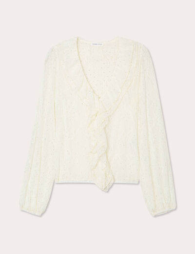 Blouse dentelle paillettes ecru femme
