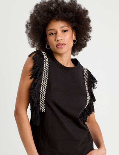 T-shirt avec franges noir femme