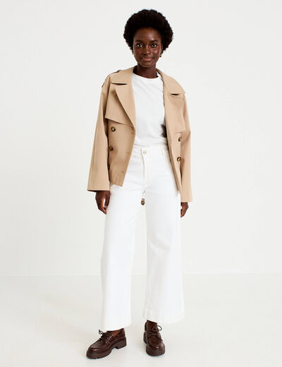 Jean wide leg cropped taille haute denim blanc femme