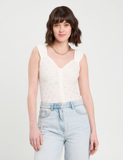 Débardeur ajouré ecru femme
