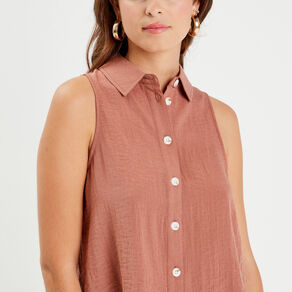 Chemise sans manches marron femme