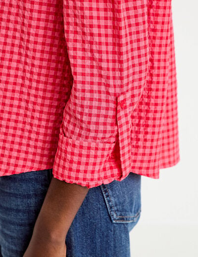 Chemise ample manches longues vichy rouge cerise femme