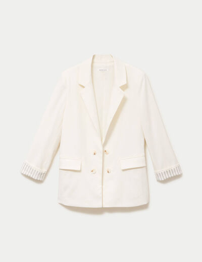 Blazer col tailleur manches 3/4 ecru femme