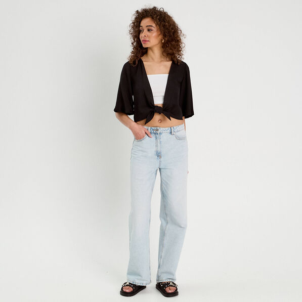 blouse nouee cropped noir femme Blouse nouée cropped noir femme