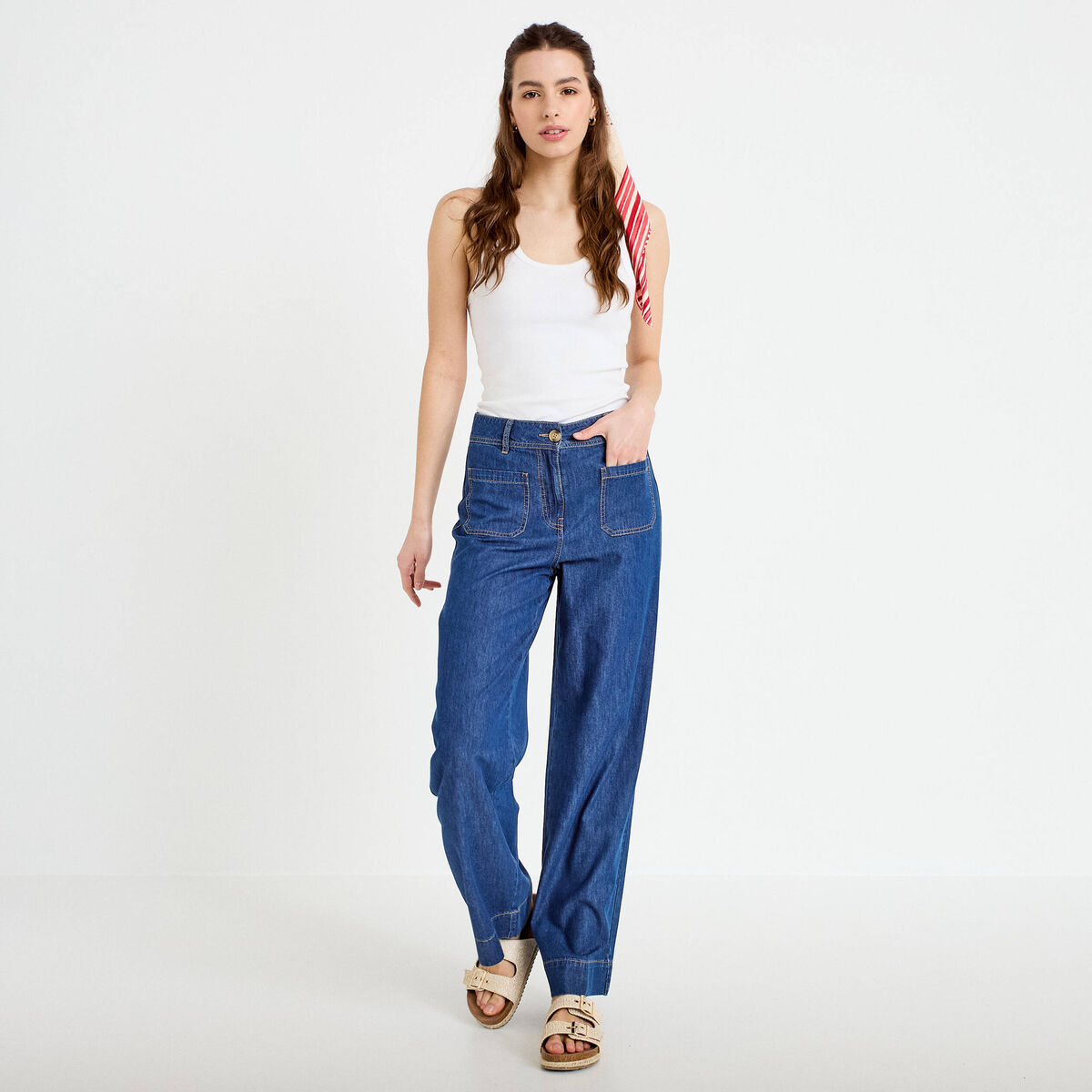Jean wide leg taille standard denim stone femme