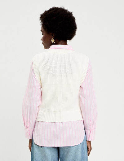 Pull chemise 2-en-1 ecru femme