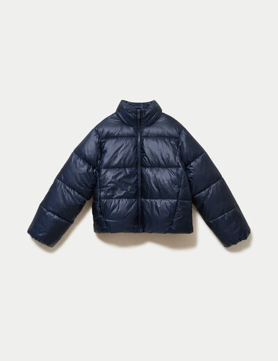 Doudoune col montant bas resserr&eacute; bleu marine femme