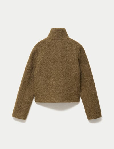 Veste droite bouclette col montant vert kaki femme