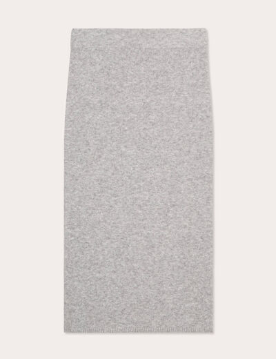 Jupe tricot midi droite gris clair femme