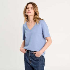 t shirt manches courtes bleu gris femme T-shirt manches courtes bleu gris femme