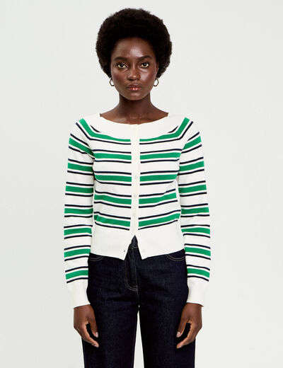 Gilet col bateau vert femme
