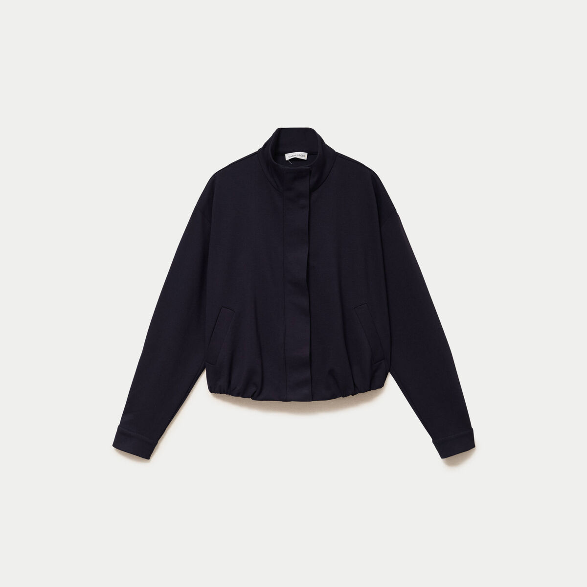 Veste cropped bas resserr&eacute; bleu marine femme