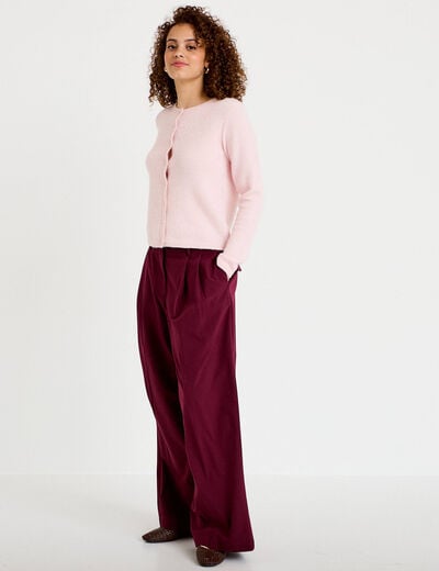 Pantalon large &agrave; pinces bordeaux femme