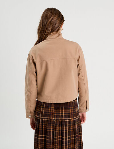 Veste droite col montant beige femme
