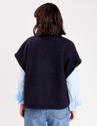 Gilet polaire manches courtes bleu marine femme