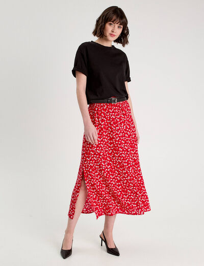 Jupe longue fluide rouge femme