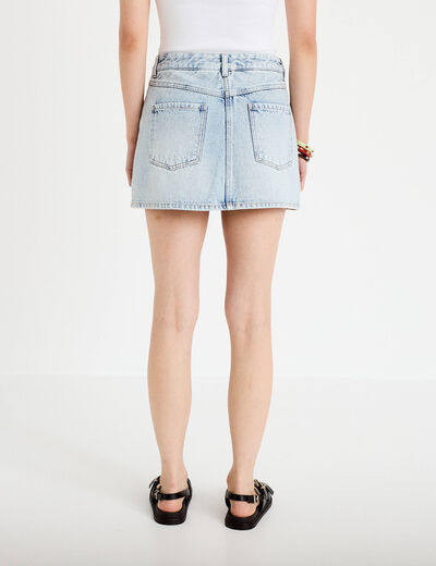 Jupe-short droite en jean denim bleach femme