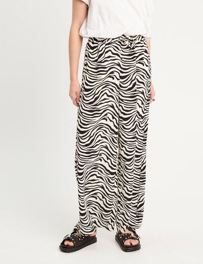 Pantalon large taille haute blanc femme