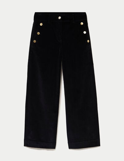 Pantalon taille haute velours noir femme