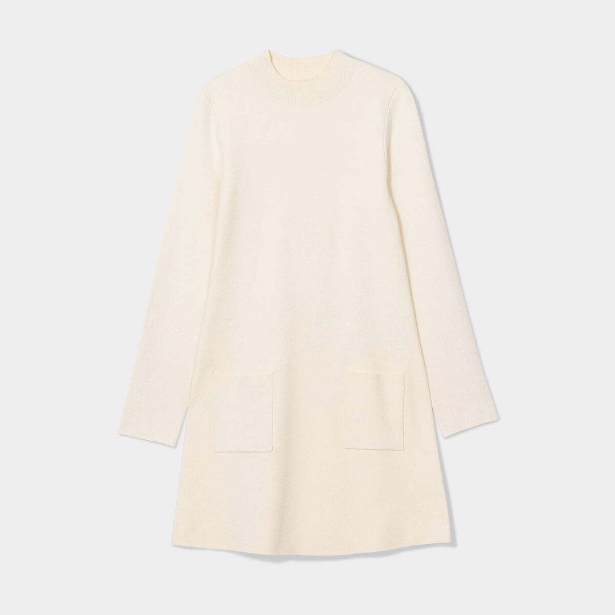 Robe pull droite avec poches ecru femme