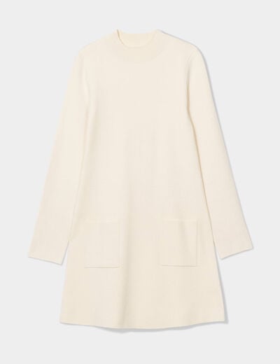 Robe pull droite avec poches ecru femme