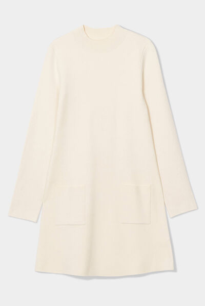 Robe pull droite avec poches ecru femme
