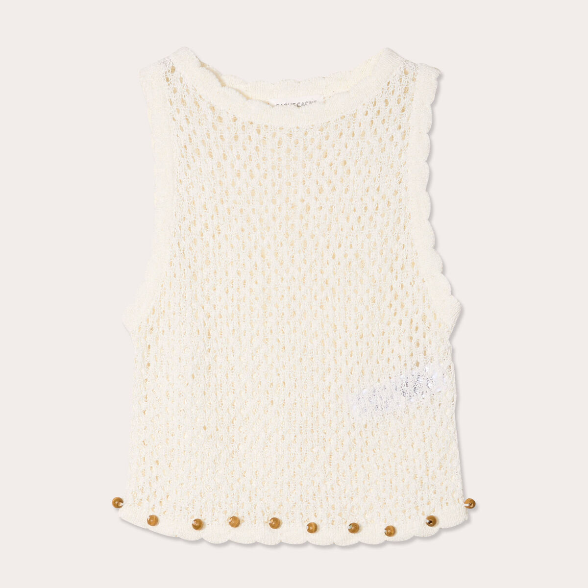 D&eacute;bardeur ajour&eacute; avec perles ecru femme
