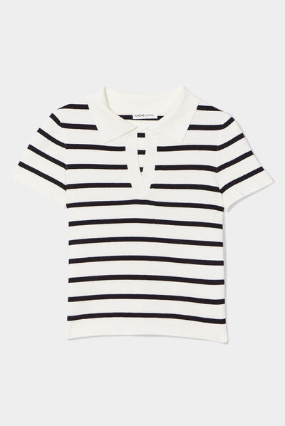 Pull cropped avec col polo blanc femme